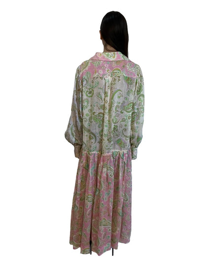 Alemais Pink / Green Marta Patchwork Shirt Dress. Size: 8