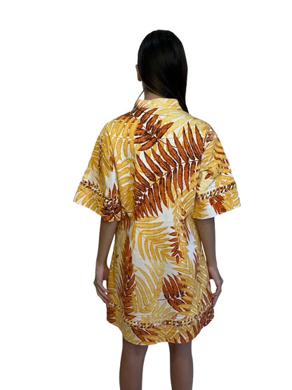 Alemais Yellow / Orange Wheat Print Mini Dress. Size: 10