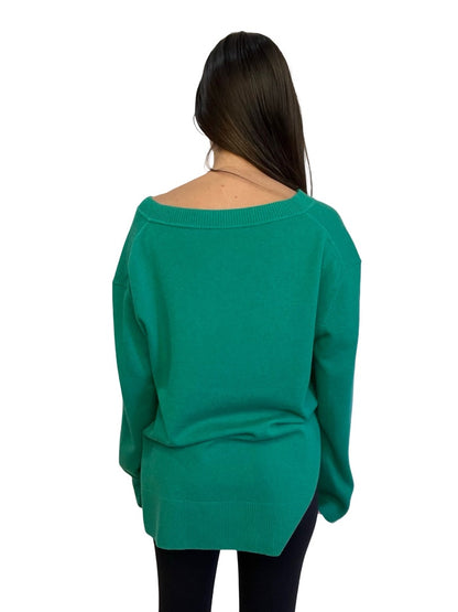 Scanlan Theodore Green Cashmere V Neck Sweater. Size: M