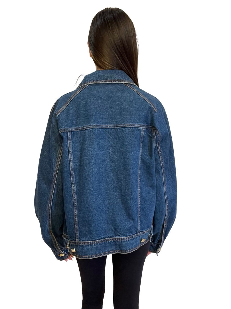 Aje Blue Denim Jacket w/ Gold Tone Buttons. Size: 12