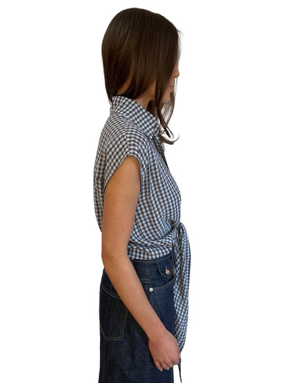 Scanlan Theodore Blue / Brown Gingham Sleeveless Tie Top. Size: 6