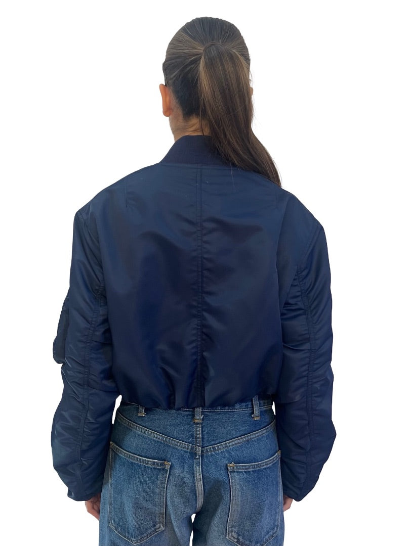 Rag & Bone Navy Cropped Nylon Bomber Jacket. Size: XS