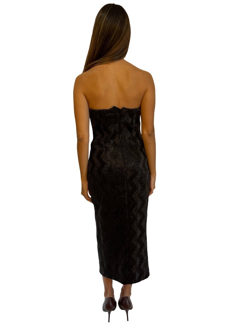 Manning Cartell Black Metallic Zig Zag Strapless Dress. Size: 8