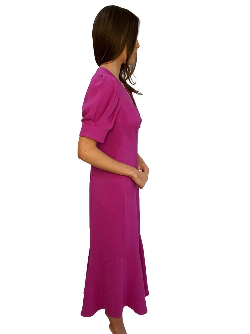 Me+Em Magenta Iris Crepe Midi Dress. Size: 12