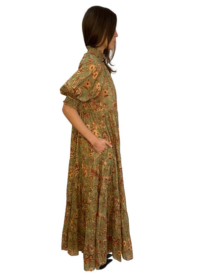 Zimmermann Green / Orange Junie Floral Cotton Maxi Dress. Size: 2