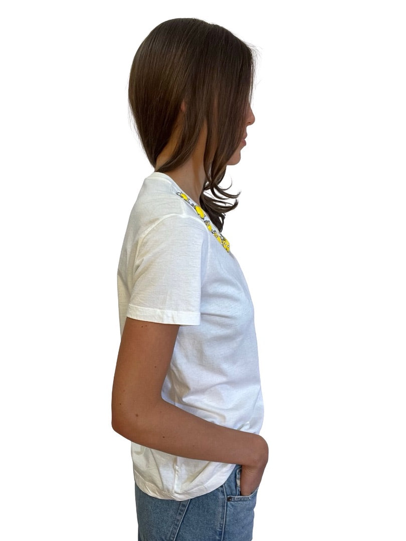 Prada White T-Shirt w/ Embellished Neck. Size: S/M