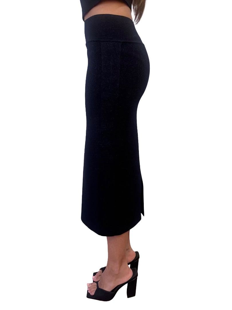 Scanlan Theodore Navy Metallic Crepe Knit Skirt. Size: S