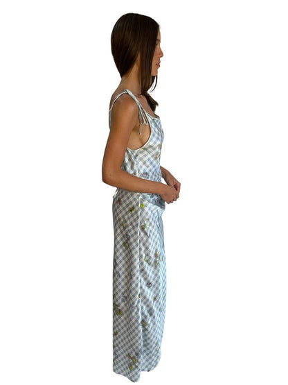 Acne Studios Blue / Multi-Colour Gingham & Floral Print Strap Dress. Size: 40