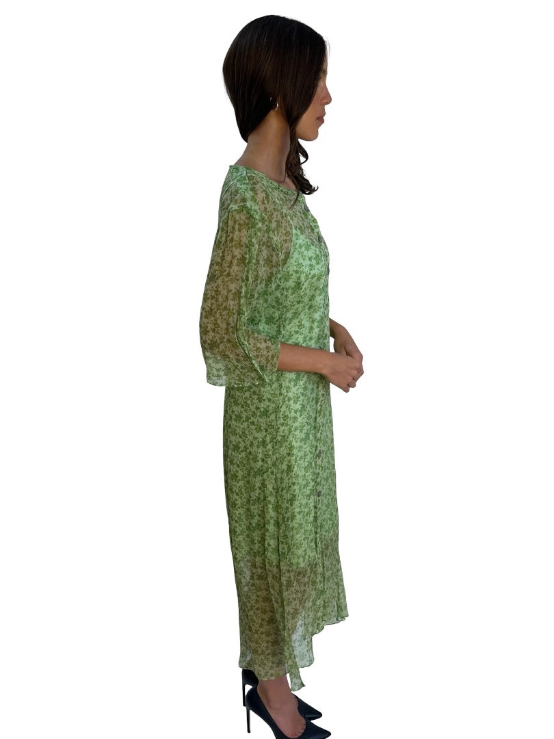 Acne Studios Green Short Sleeve Sheer Print Dress. Size: 38