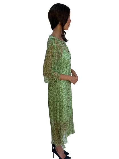 Acne Studios Green Short Sleeve Sheer Print Dress. Size: 38