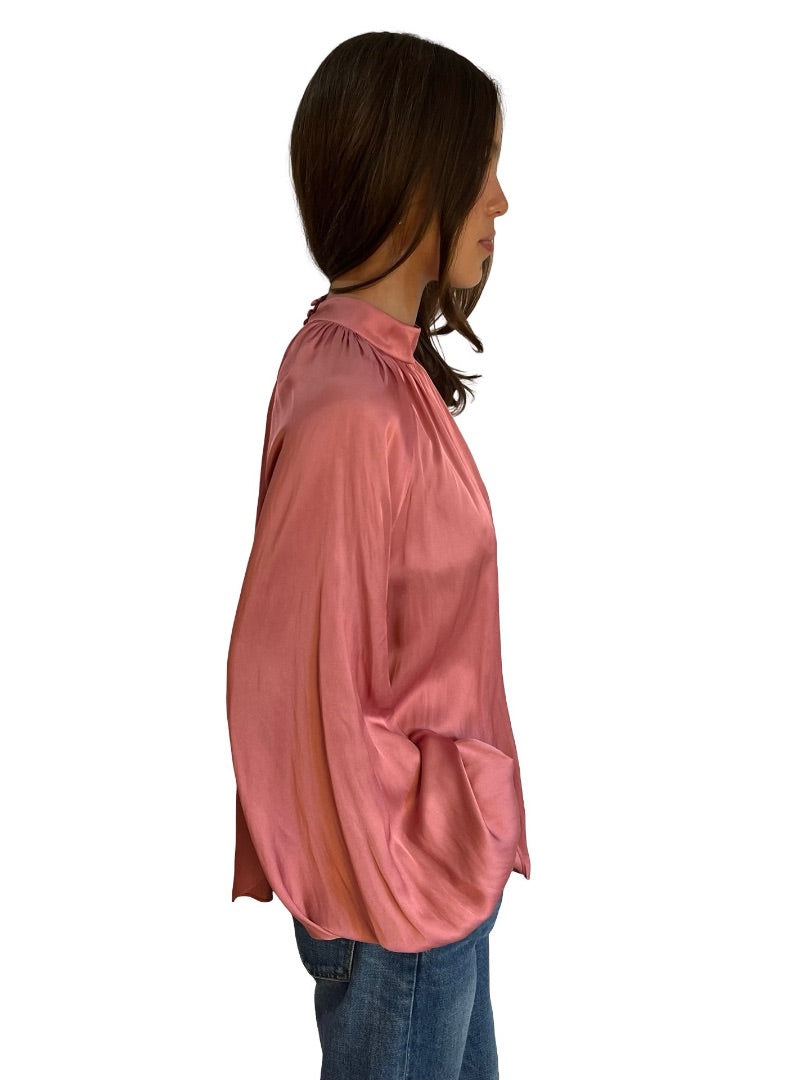 Luxe Deluxe Pink Satin Longsleeve Blouse. Size:  10