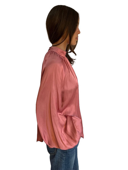 Luxe Deluxe Pink Satin Longsleeve Blouse. Size:  10