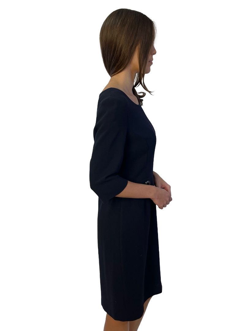 Goat Navy Scoop Neck Wool Dress. Size: 14