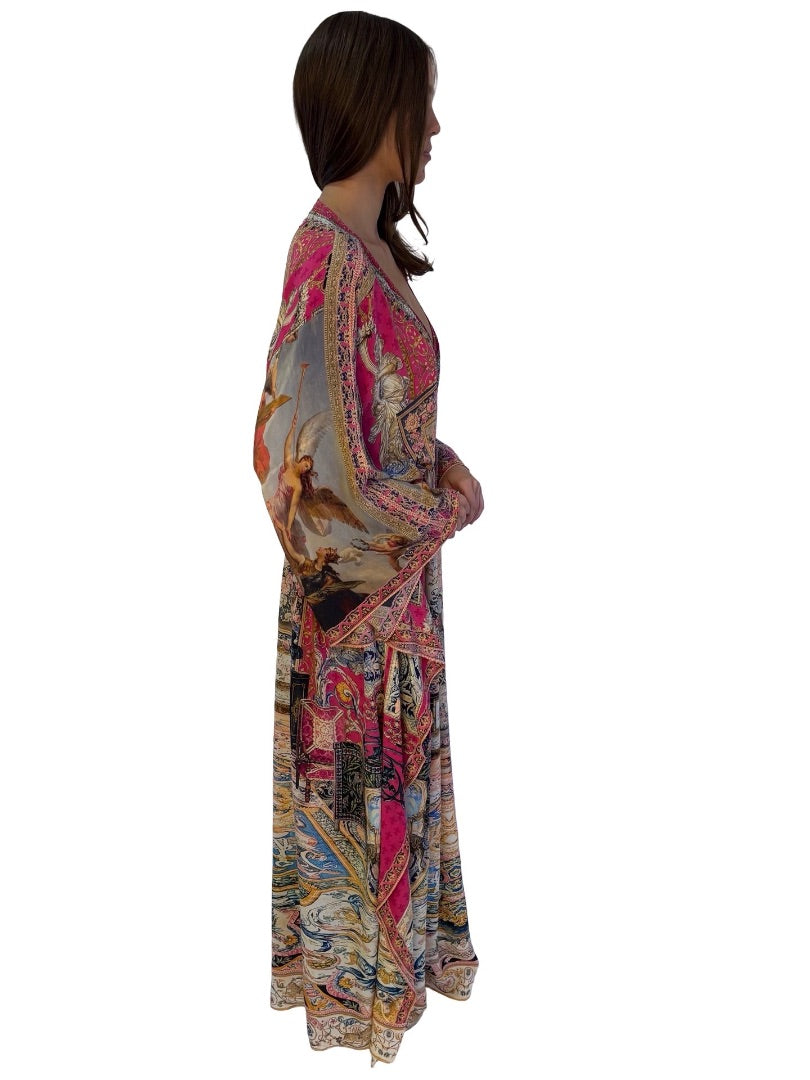 Camilla Pink 'Lounge Hour' V Neck Silk Kaftan W Waist Tie. Size: L/XL