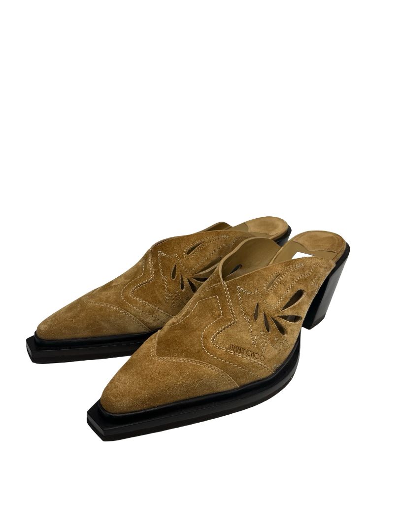 Jimmy Choo Beige Rattan Mix Suede Cece Mule. Size: 40