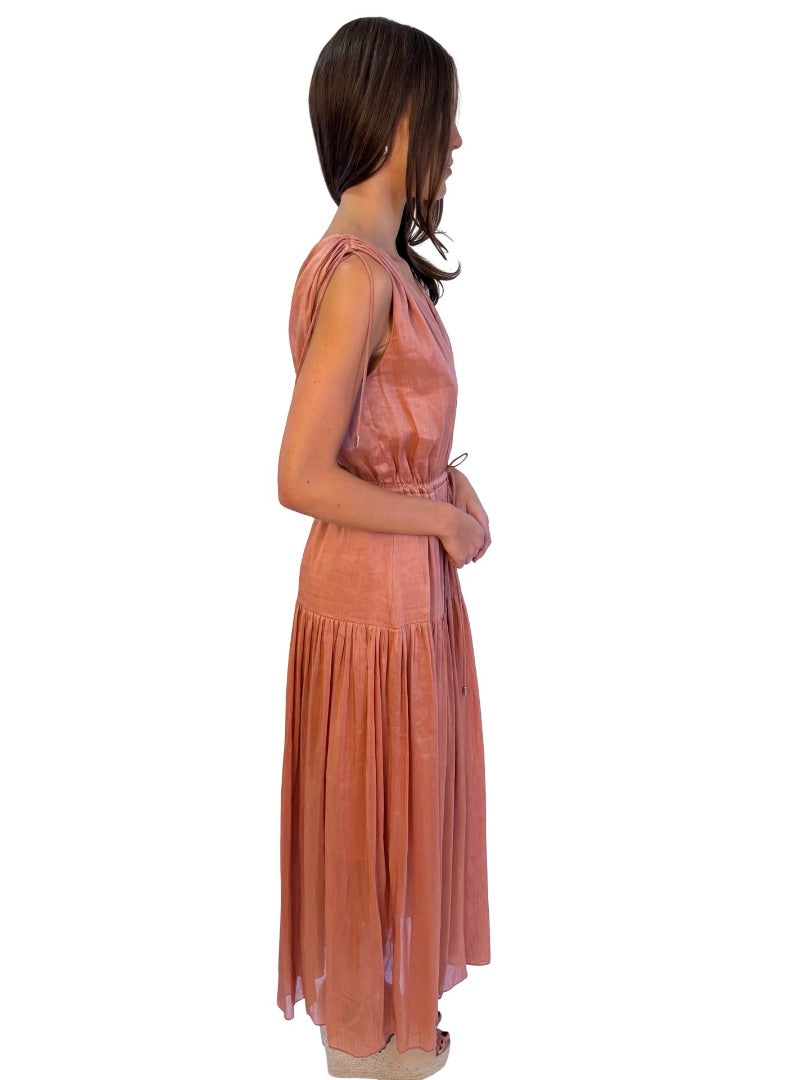 Ginger & Smart Blush Linen Maxi Dress. Size: 10