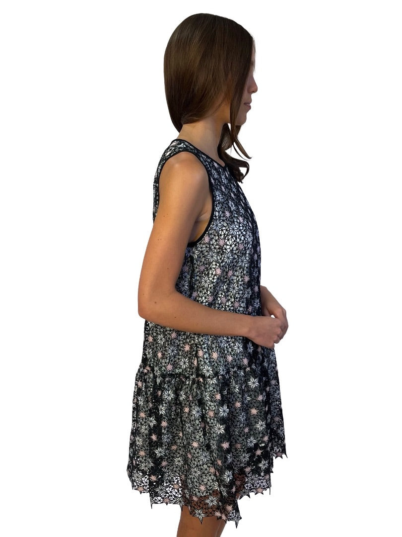 Sandro Black / Pink Star Embroidered Dress. Size: S
