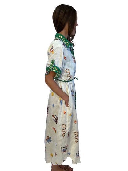 Alemais Neutral / Multi-Colour Seeker Embroidered Linen Shirt Dress. Size: 8