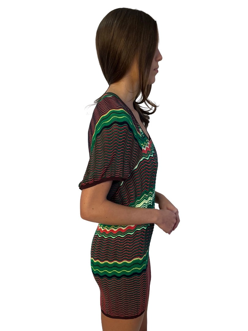 Missoni Green / Multi-Colour Wave Pattern Knit Mini Dress. Size: 36