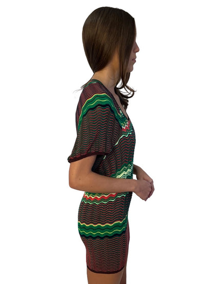Missoni Green / Multi-Colour Wave Pattern Knit Mini Dress. Size: 36