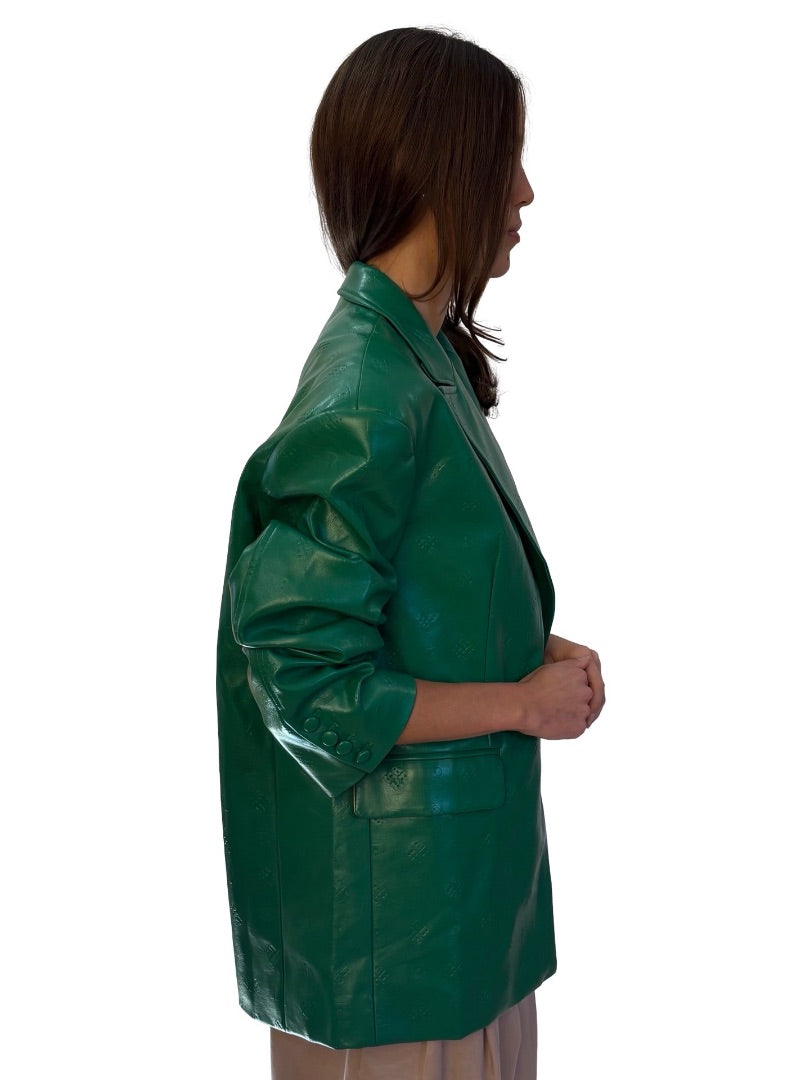 ROTATE Birger Christensen Green Faux Leather Embossed Blazer. Size: 8
