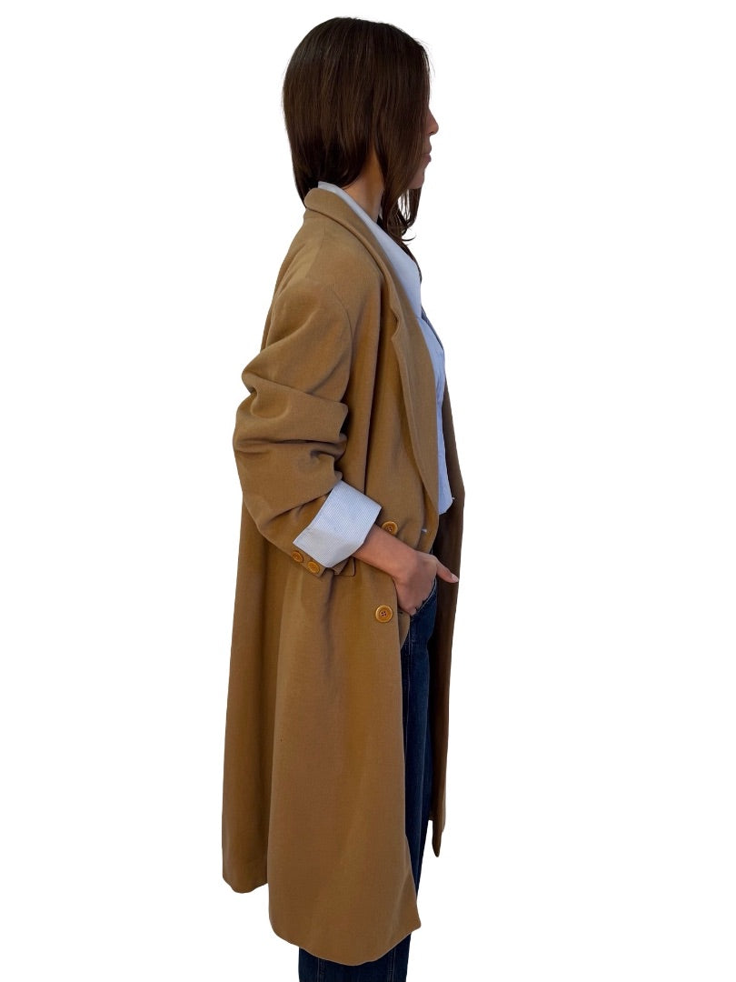 Burberry Tan Vintage Low Cut Double Breasted Coat. Size: 48