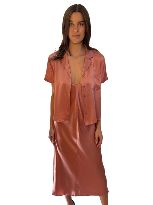 T by Alexander Wang Pink Silk Satin Dress & Shirt Set. Size: 4