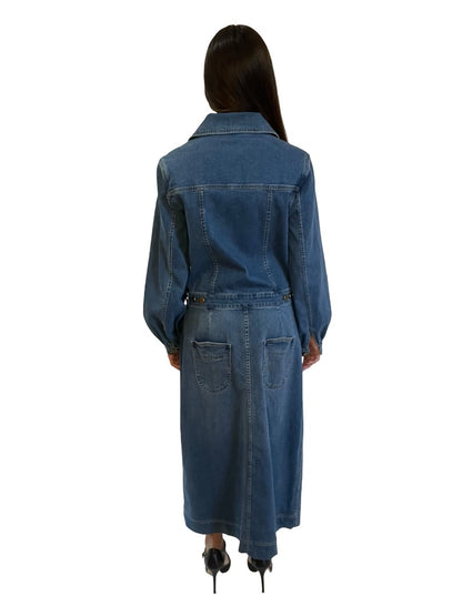 Flannel Blue Denim Dress Long-Sleeve with Pocket Detail. Size: M