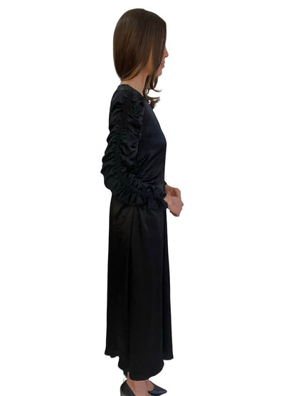 Husk Black Ruched Sleeve Dress. Size: 10