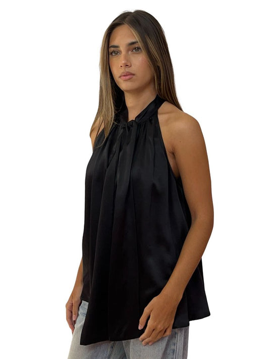 Husk Black Silk Sleeveless Top w/ Neck Tie. Size: 10