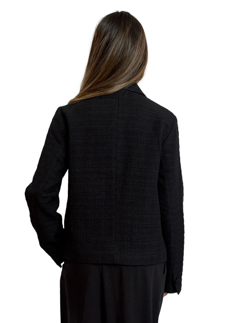 Second Female Black Textured Buttoned Short Jacket. Size: S
