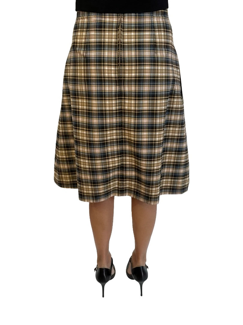 Scanlan Theodore Blue/Tan Check Midi Skirt. Size: 6