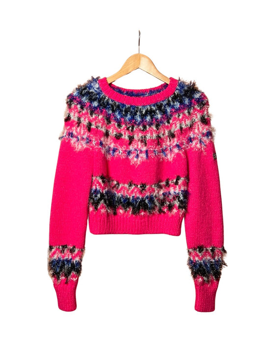 Chanel Pink Knitted Pullover w Metallic Threading & CC Logo on Arm. Size: 38