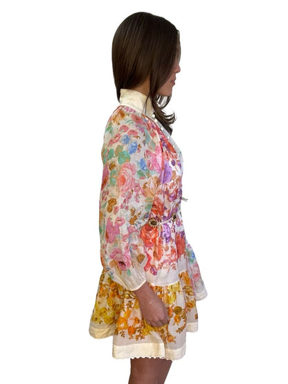 Zimmermann Multi-Colour Long Sleeve Mini Dress w/ Belt. Size: 1