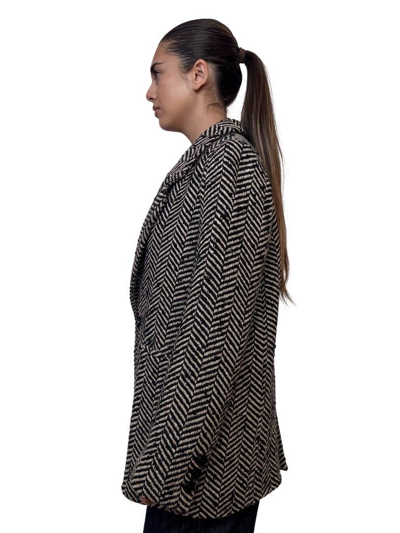 Anine Bing Black / Neutral Herringbone Blazer. Size: S