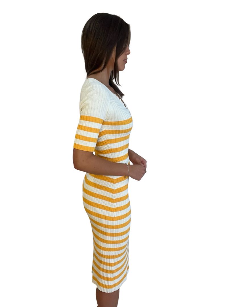 Altuzarra Cream & Orange Ribbed Button Down Midi Dress. Size: XS