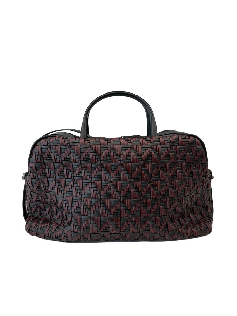 Chanel Black / Bordeaux Woven Leather Bowling Bag.
