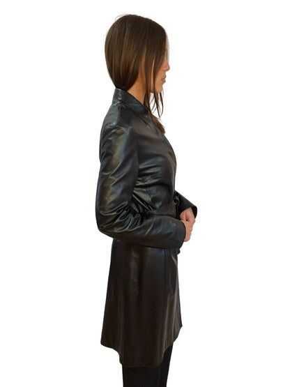 Bisonte Black Long Leather Coat. Size: M