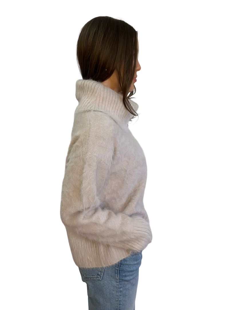 Antalya Sand Roll Neck Angora Sweater. Size: L