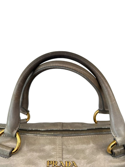 Prada Grey Vintage Leather Shoulder Tote Bag.