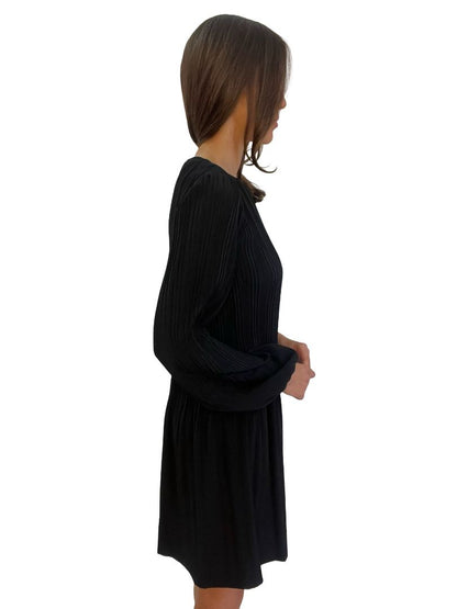 Maje Black Pleated Long Sleeve Dress. Size: 3