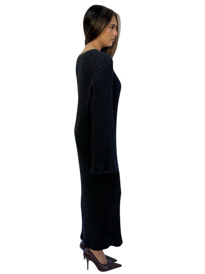 Toteme Charcoal Cable Knit Wool Dress. Size: XXS