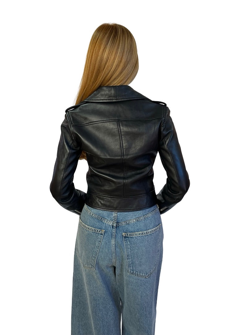 Scanlan Theodore Black Leather Biker Jacket. Size: 6