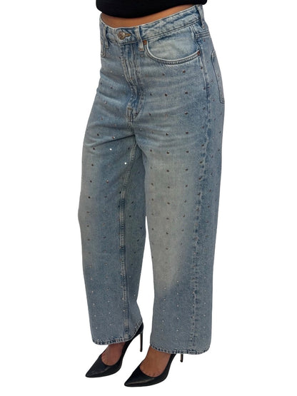 SAMSØE Blue Light Wash Silver Studded Jeans. Size: 25/30