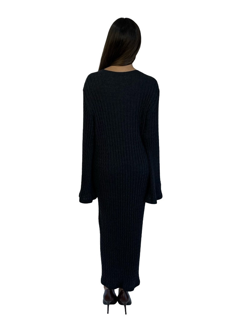 Toteme Charcoal Cable Knit Wool Dress. Size: XXS
