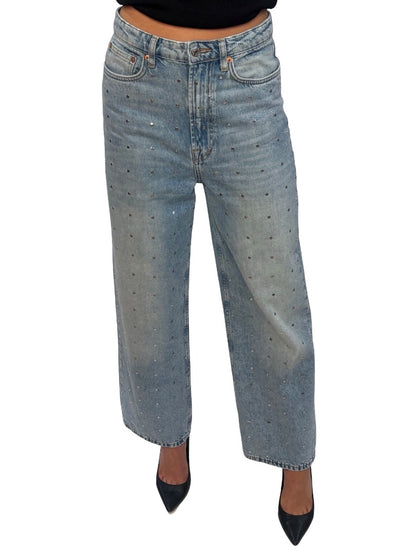 SAMSØE Blue Light Wash Silver Studded Jeans. Size: 25/30