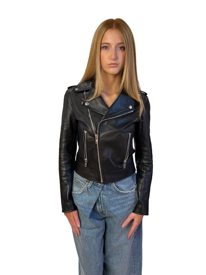 Scanlan Theodore Black Leather Biker Jacket. Size: 6