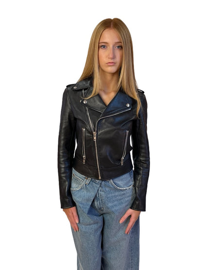 Scanlan Theodore Black Leather Biker Jacket. Size: 6