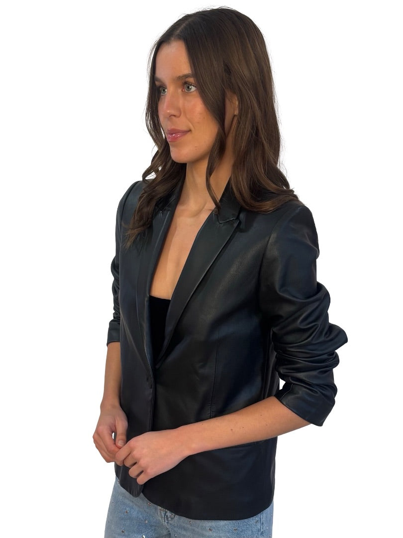 Zadig & Voltaire Deluxe Black Lamb Leather Blazer. Size: M