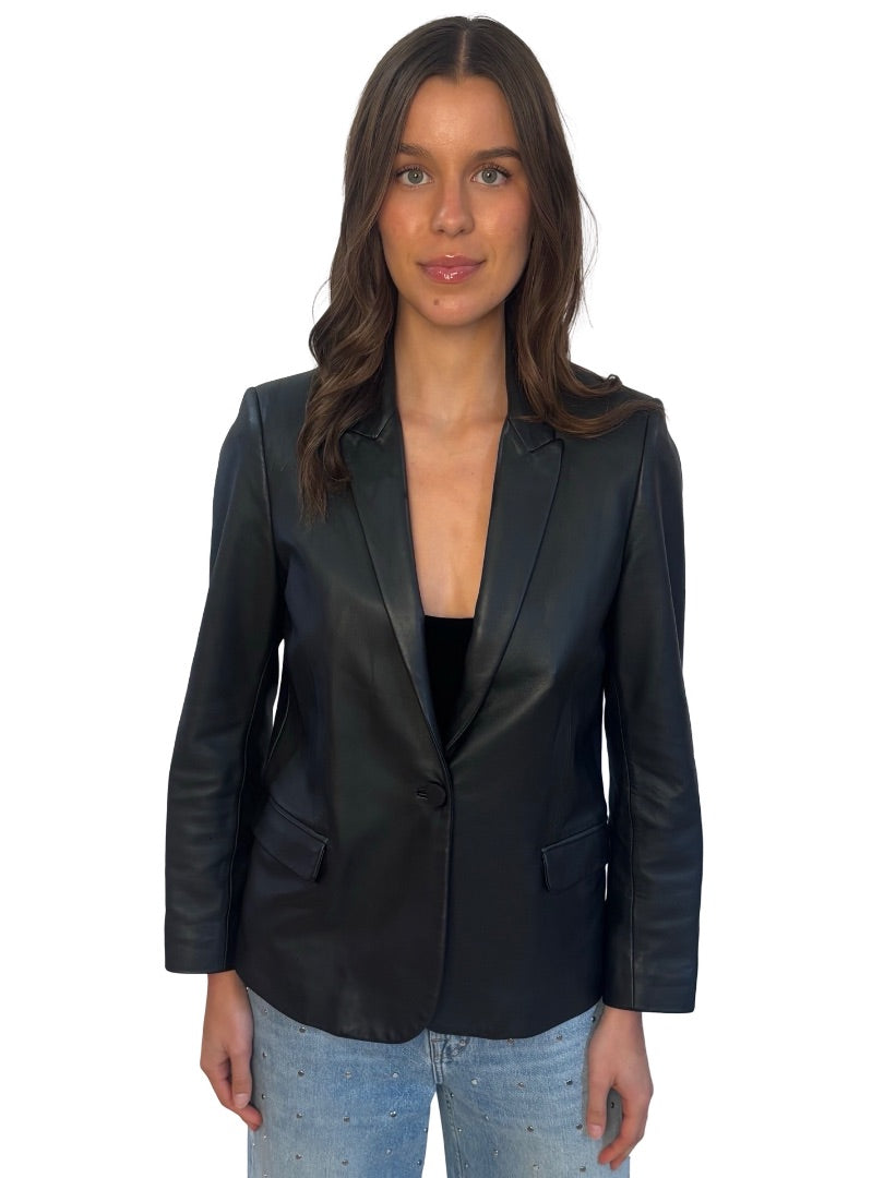 Zadig & Voltaire Deluxe Black Lamb Leather Blazer. Size: M